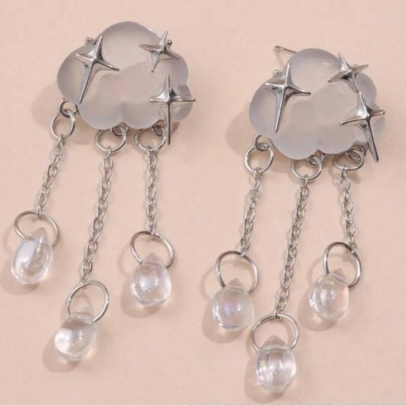 “Starry Rain Clouds” Frosted Glass Star Stellar Cumulus Weather Raindrops Dangle - Picture 5 of 16